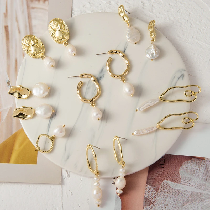 

20 Styles Vintage Gold Drop Earrings for Women 2019 Brincos Geometric Drop Earring Wedding Irregular Freshwater Pearl Jewelry