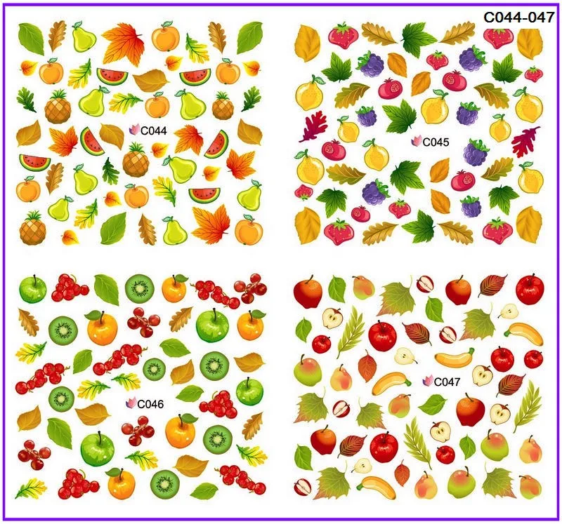 4 упаковки/лот полное покрытие Фрукты Яблоко Груша банан клубника вишня наклейки для ногтей водная наклейка для ногтей C044-047
