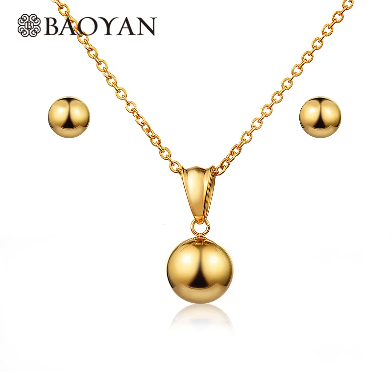 BAOYAN, простое позолоченное ожерелье и серьги из нержавеющей стали, ювелирные наборы, винтажные Свадебные Ювелирные наборы для женщин - Окраска металла: SSNEG39-6990F