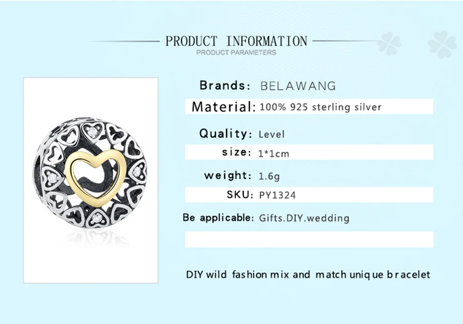 Belawang Fit Pandora Талисманы браслет серебро 925 оригинальная ажурная Золотое сердце и ромашка и бабочка DIY Бусины ювелирных изделий