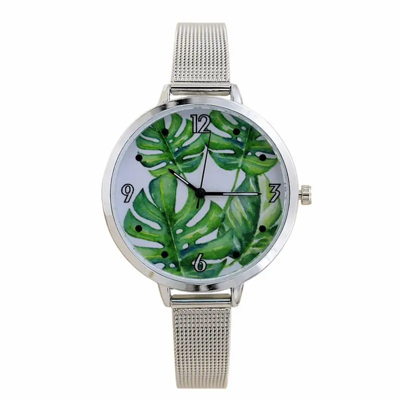 

Mdnen Mesh Band Watch fashion clock Women Watch Ladies Green Plant leaf printing relogio feminino relogio feminino reloj mujer