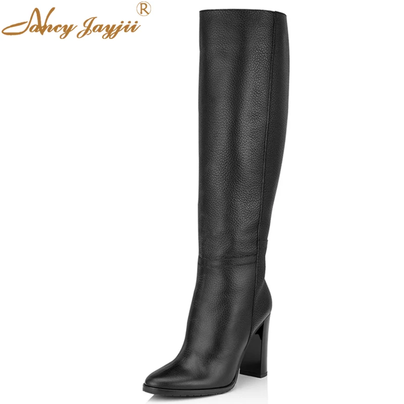 Nancyjayjii/черные и серые замшевые сапоги до колена с круглым носком на высоком каблуке; модная зимняя обувь; модельные и вечерние туфли; большие размеры 5-16