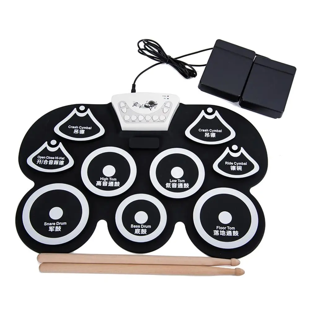 

Portable Music USB Silicone Foldable Electronic Roll Up Drum Pad Kit with Stick