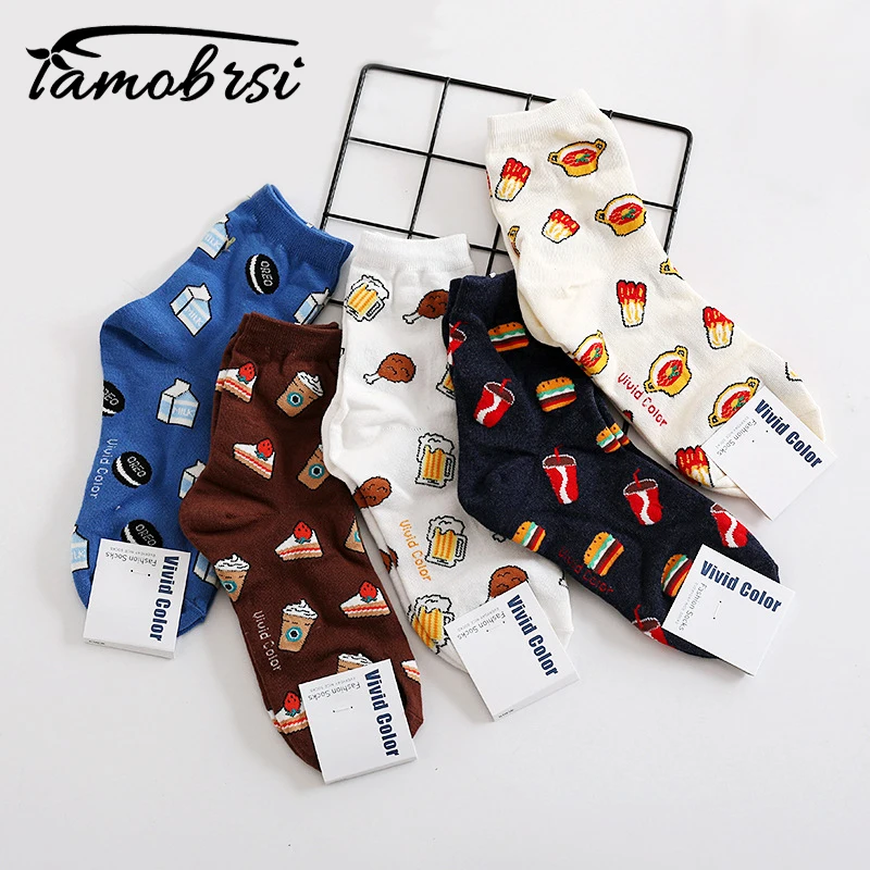 

Beer Sweet Food Milk Hamburg Socks Creative Crew Casual Funny Cute Ice Cream Happy Painting Socks Women Men Cotton Novelty Socks