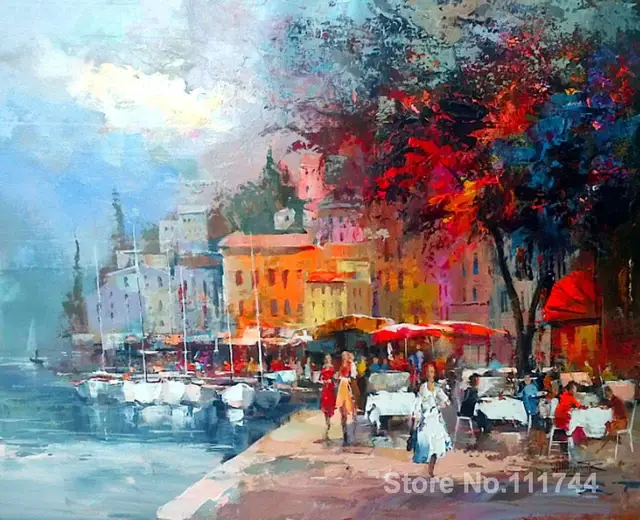 romantic paintings village at