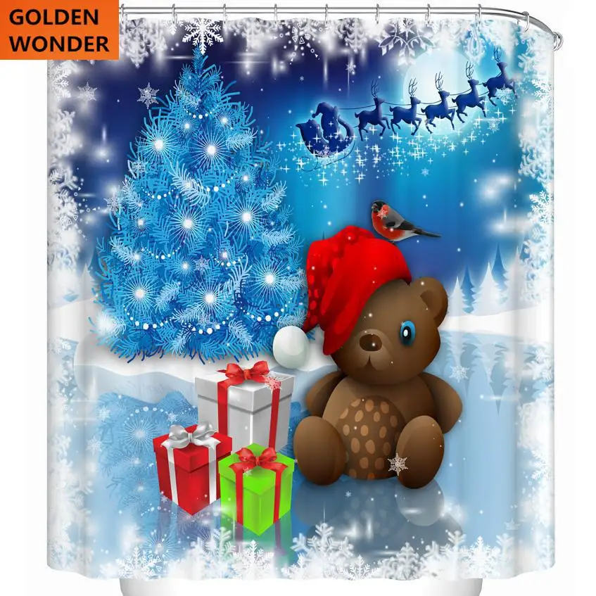 

Christmas Bear Thick Waterproof Shower Curtain Bathroom Decorative Polyster Fabric Cloth Curtains For Children Free Shipping