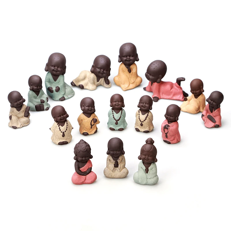 

Kung Fu Tea Set Ornament Tea Favoured Color Sand Teaware High Qulity Purple Tea Pet Set Handicrafts Tea Pet Foot Little Monk G