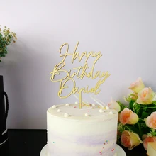 Пользовательское персонализированное имя счастливое украшение для именинного торта деревенский торт Топпер для дня рождения уникальная древесина акриловый декор для вечеринки в честь Дня Рождения