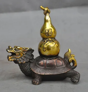

Old Chinese Bronze Gilt Fengshui Gourd Aniaml Dragon Turtle Tortoise Statue