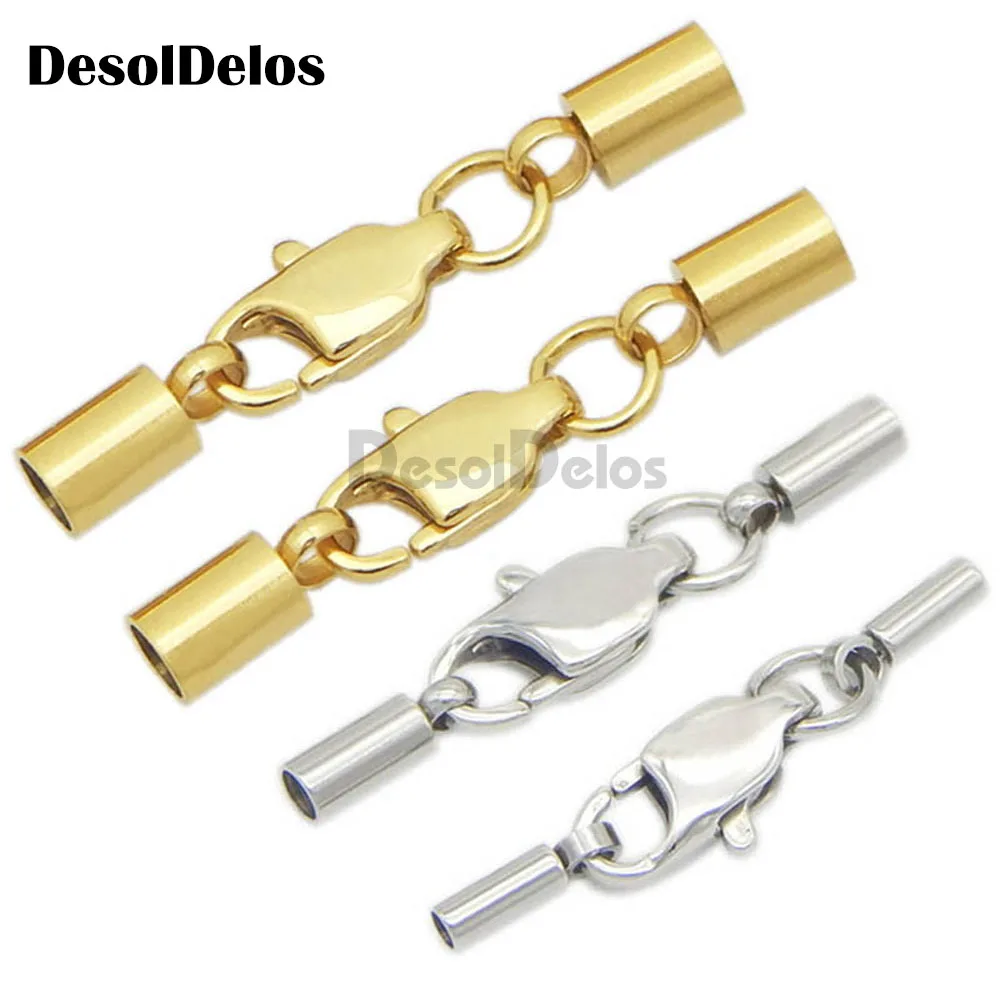

5pcs Stainless Steel Fasteners Clasp For Bracelet Jewelry Making End Cap Connector Diy Round Cord Crimp with Gold Lobster Clasps