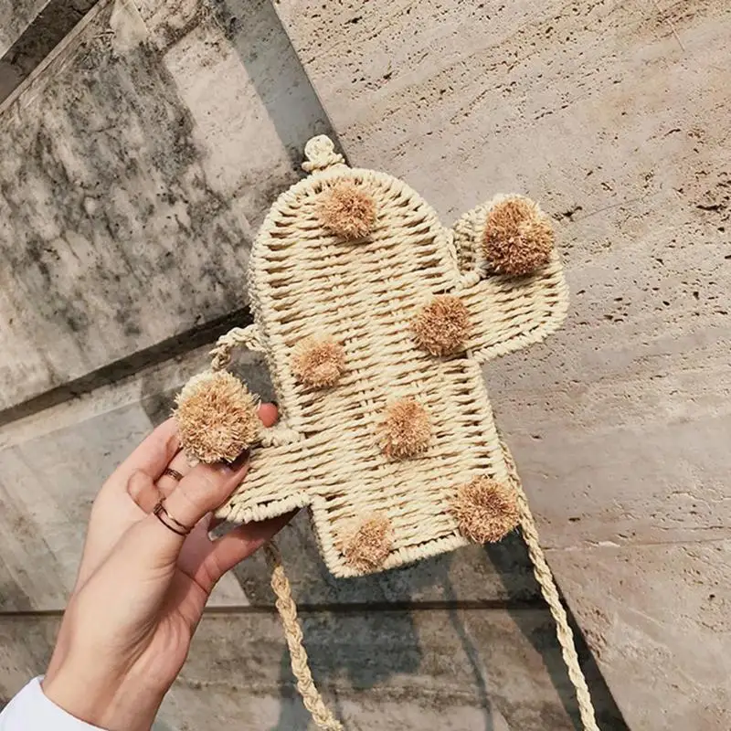 Модная Повседневная Соломенная Сумка Для Девочек С КАКТУСОМ, женская летняя новая пляжная сумка через плечо, женские тканые сумки-мессенджеры, Bolsas, Новинка