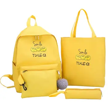 

4pcs/set Women Cute Cartoon Print Large Capacity Canvas Backpack Female Fashion Casual Shoulder Bags Tote Clutch Pencil Bags