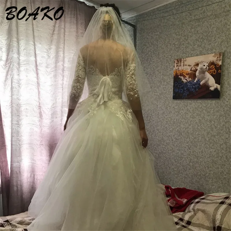 BOAKO Simple Two Layers Short Tulle Cut Edge White Wedding Veils 2019 Cheap Mariage Wedding Accessories Bridal Veil with Comb