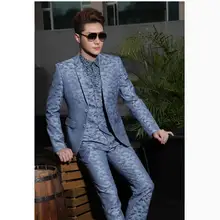 Горячие новые мужские тонкие деловые случайные костюмы Свадебный Жених формальное платье Главная сцена одежда модный костюм с принтом наборы певицы костюмы