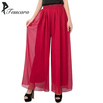 

Women Loose Wide Led Office Pants Lady Elastic Waist High Waist Chiffon Comfortable Causal Trousers Girl Daily Lining Bottom