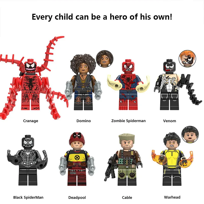 

Legoings super hero figureS Black Spiderman Iron Man Doctor Strange Venom Cable Warhead Deadpool legoings Model Building Blocks