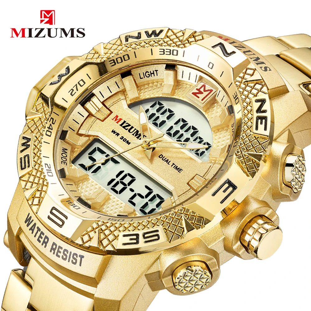 MIZUMS Модные мужские спортивные часы кварцевые светодиодный цифровые