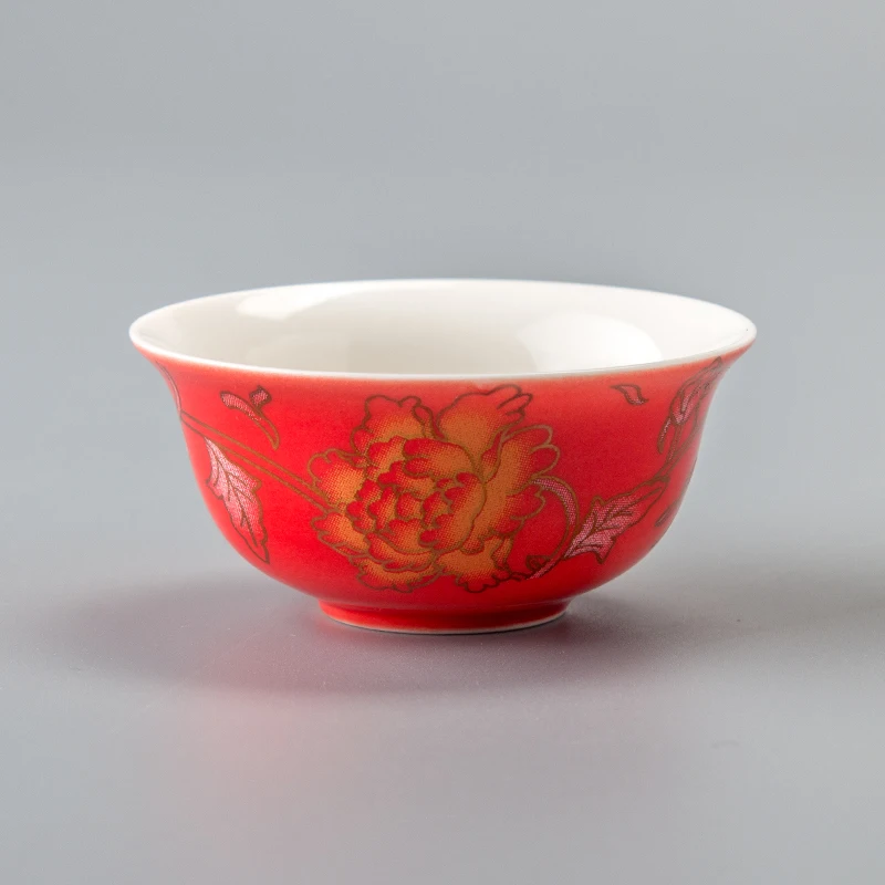 22 мл китайский чайный набор, керамический чайный набор, свадебные подарки, фарфоровые элегантные кофейные чайные чашки, чайная чаша с драконом, лучший подарок для друга D051 - Цвет: Red Peony