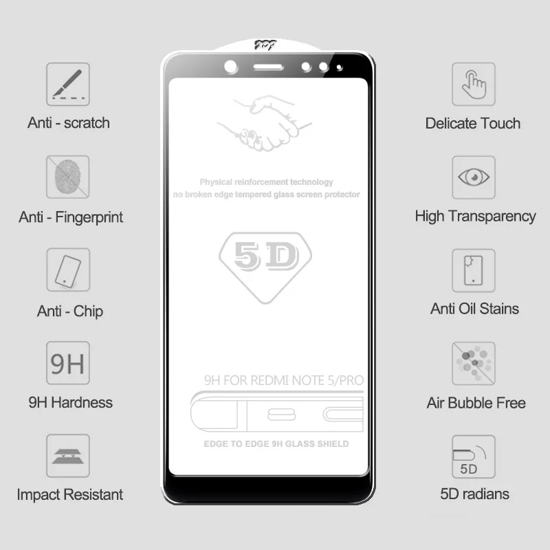 5D закаленное стекло для Xiaomi Redmi Note 7 6 Pro 5 4X защита экрана Redmi 5 Plus стекло для Xiaomi Mi 8 A2 Lite A1 6X 5X Mi 6