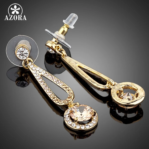 AZORA Noble Elegant Design Gold Color Round Cubic Zirconia Drop Earrings TE0048