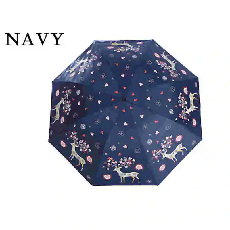 EasyZreal зонтик с оленем дождь женский ветрозащитный Сверхлегкий Солнечный дождь винил анти-УФ складной зонтик леди зонтик Рождественский подарок - Цвет: Navy