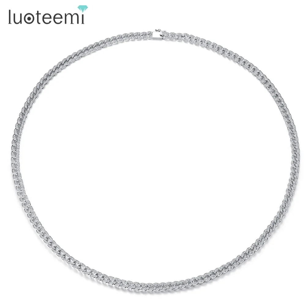 Модное роскошное ожерелье чокер LUOTEEMI из белого золота с кубическим цирконием для