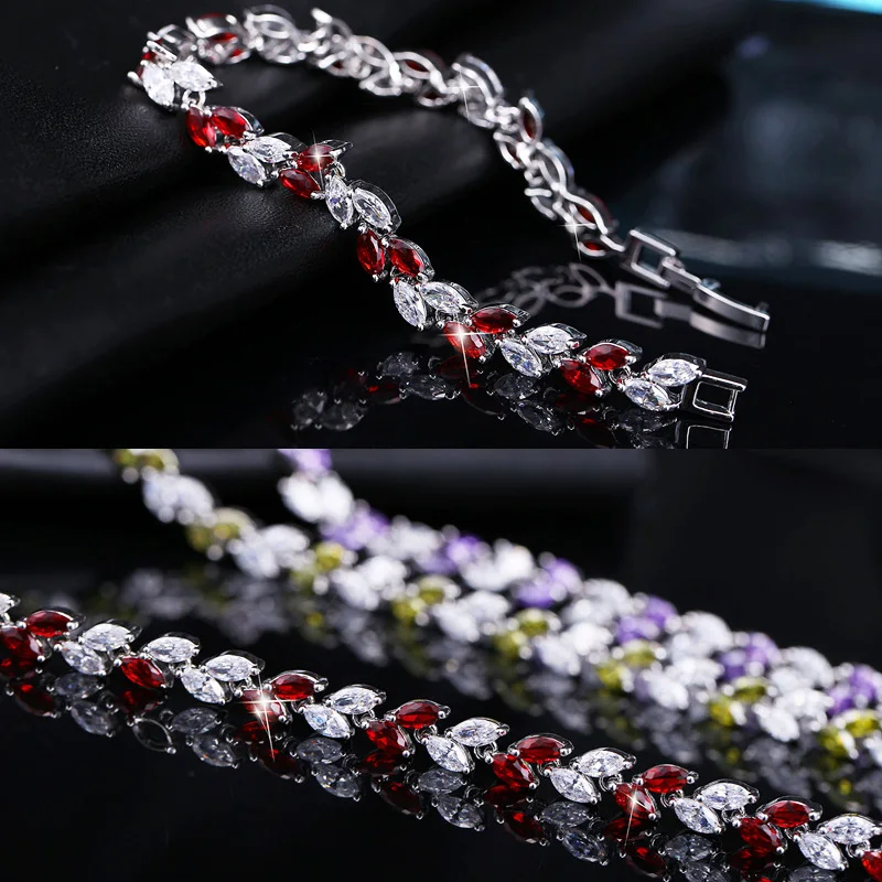 CWWZircons New Trendy 2019 Cubic Zirconia Jewelry Silver Color Leaf Charm CZ Crystal Female Bracelets Bangles For Women CB060