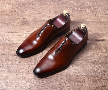 

Square Toe Man Italy Derby Oxfords Shoes 2018 Spring Lace-up Wedding Oxfords Real Leather Party Prom Barque Dress Shoes Zapatos