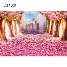 Laeacco Fairy Tale Forest Tree Flowers Castle Rainbow Photography Backgrounds Customized Photographic Backdrops For Photo Studio