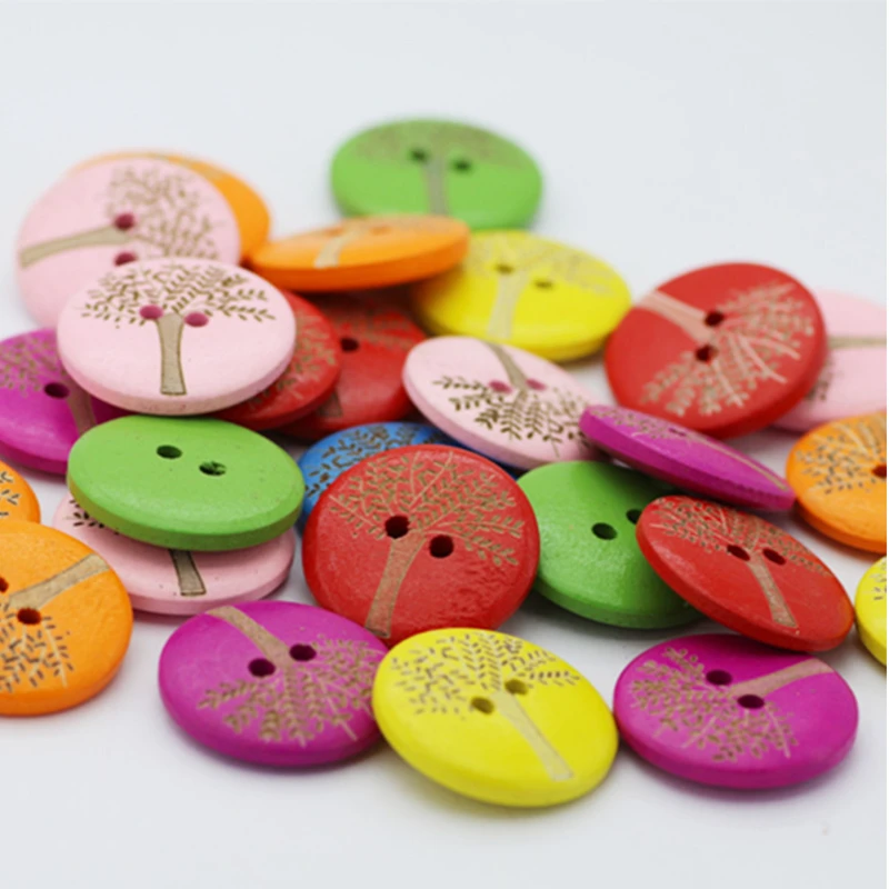 Buy 50PCs Mixed Kids Apple Wooden Buttons Sewing