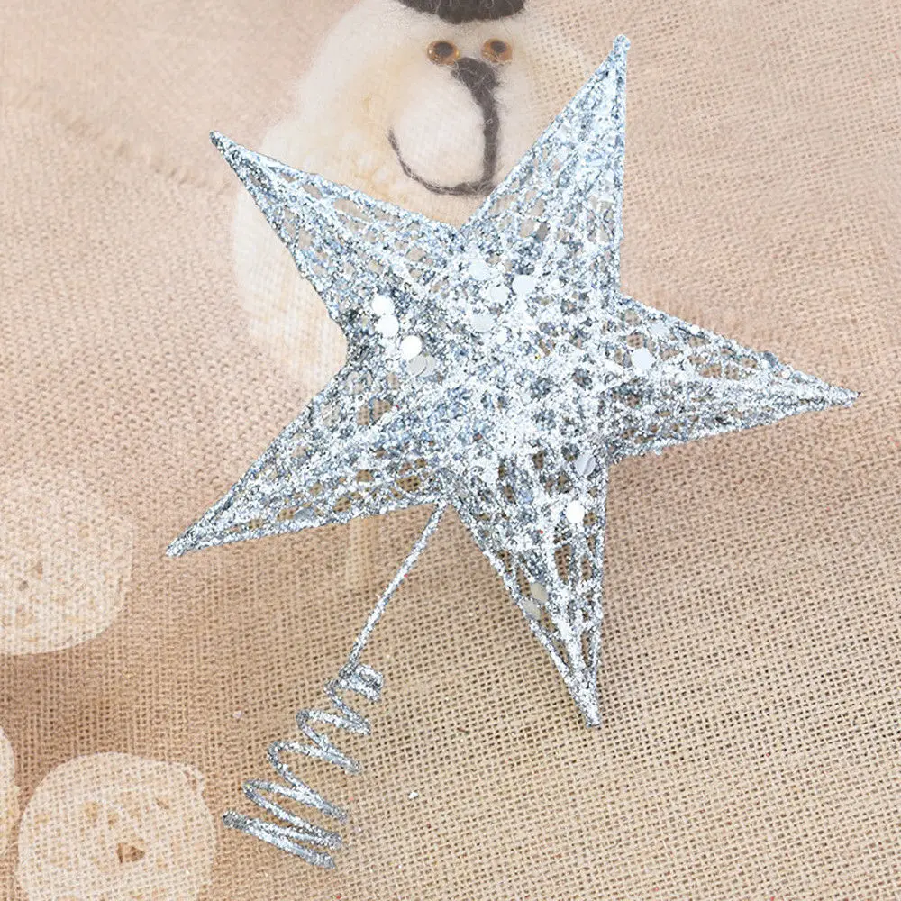 Christmas Tree Topper Glitter Star Home Decor Merry Christmas Sequin Ornaments Tree Topper Colorful Craft Xmas DIY Accessories - Цвет: Silver 25cm