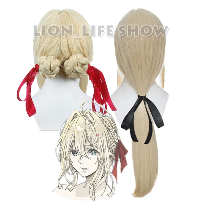 Violet Evergarden Long Ponytail Braid Bun Bangs Blonde ...