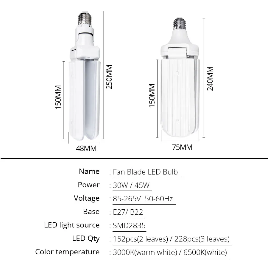 EeeToo 85-265 в светодиодный светильник E27/B22 потолочный вентилятор лампа для гостиной складной лопасть вентилятора светодиодный светильник ing 30 Вт 45 Вт потолочный светильник для дома