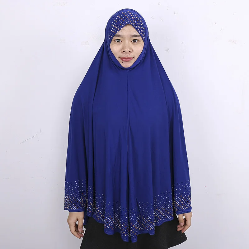 Качественные простые мусульманские женские хиджабы с бриллиантами, исламские арабские мягкие дышащие хиджабы Niqab, мусульманская одежда 100x90 см - Цвет: loyal bue