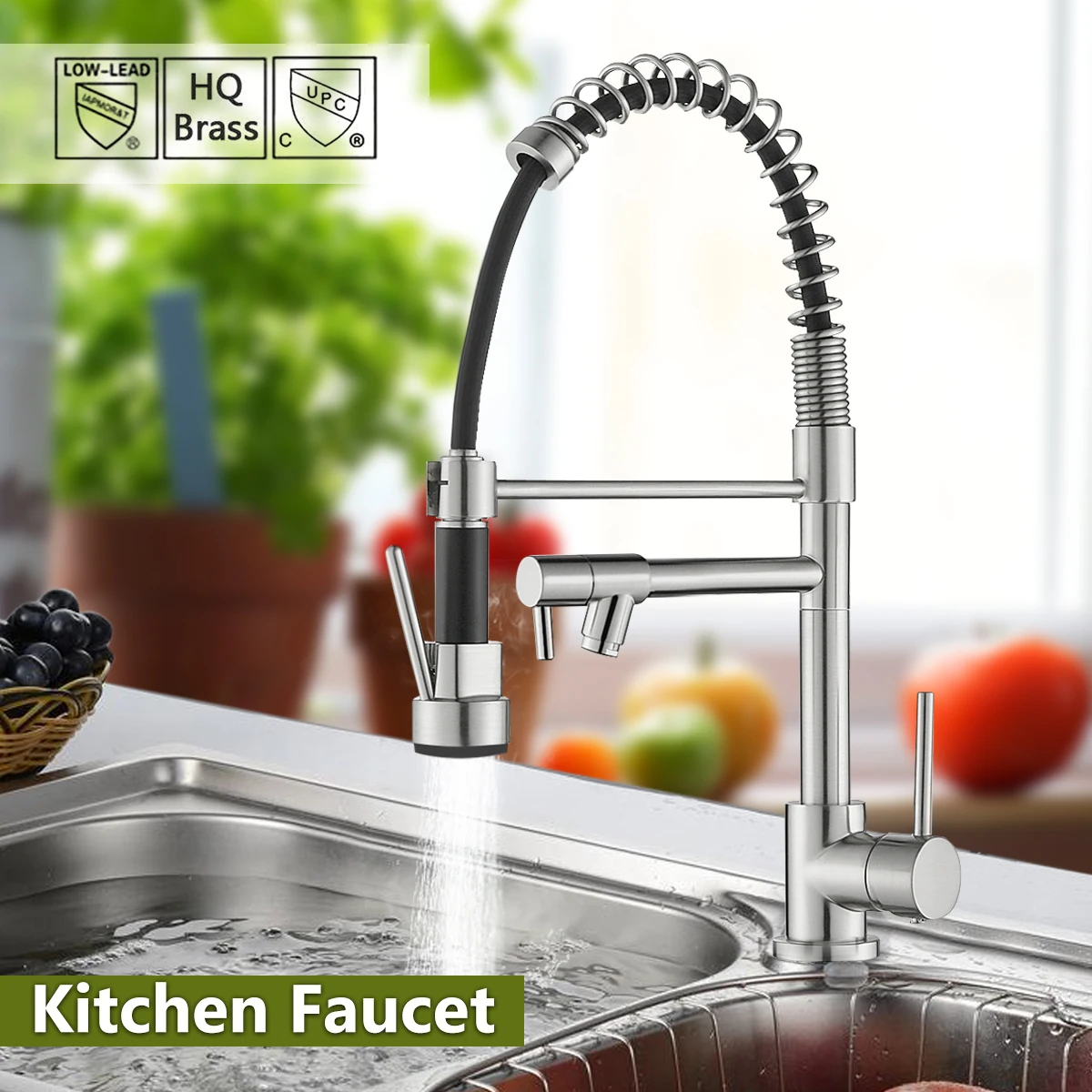 

Chrome Copper Alloy Spring Kitchen Faucet Swivel Spout Pull Down Sink Single Hole Kitchen Hot and Cold Mixer Tap US G9/16