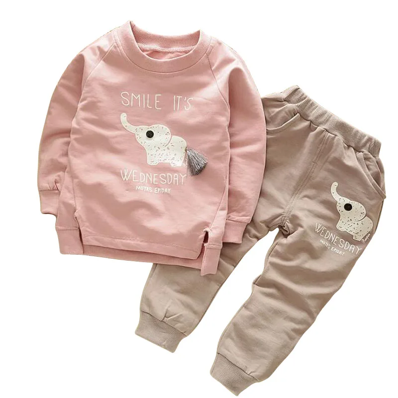 

Kids Clothes 2019 Autumn Winter Baby Boys Girls Cartoon Elephant Cotton Set Children Clothing Sets Child T-Shirt+Pants Suit