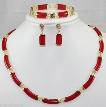 

free shipping $wholesale_jewelry_wig$ Noblest! Red Link Necklace Bracelet earring Set