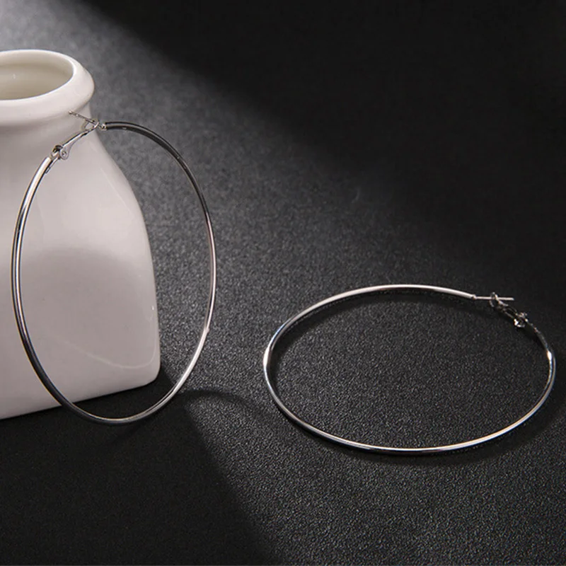 

Four-color Trendy Classic Stainless Steel Hyperbole Large Hoop Earrings For Women Big Smooth Circle Loop Earrings Size 30-100mm