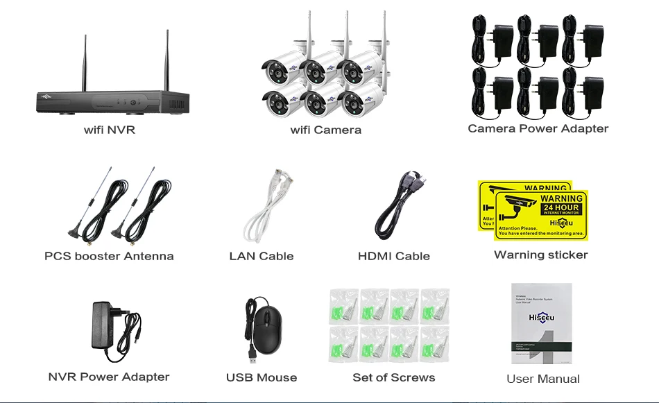 Hiseeu 8CH система видеонаблюдения беспроводная 6 шт. 1080 P wifi ip-камера наружная Домашняя безопасность система видеонаблюдения NVR комплект