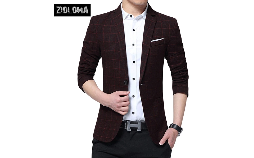 ZIOLOMA Мужской Блейзер, пиджак, приталенный повседневный костюм на одной пуговице, модная куртка - Цвет: Бургундия