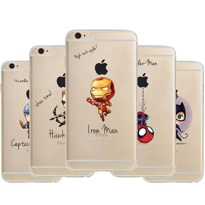 2016 Brand New Transparent Cartoon Batman For Apple iphone 6 4.7 Avengers Back Design Phone Case Back Cover Skin