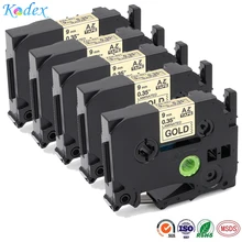 Manufacturer direct selling 5pack 9mm Black on Gold TZe-821 laminated label tape for Brother P-Touch label printer ribbon tze821