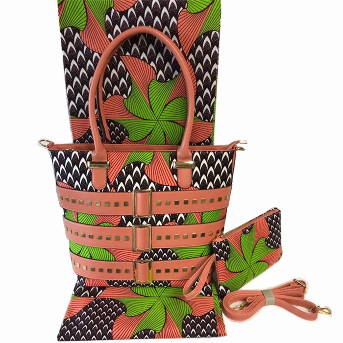 

Elegant wedding/party African batik wax fabric (6yards/lot) and wax bags set for lady FB7-3