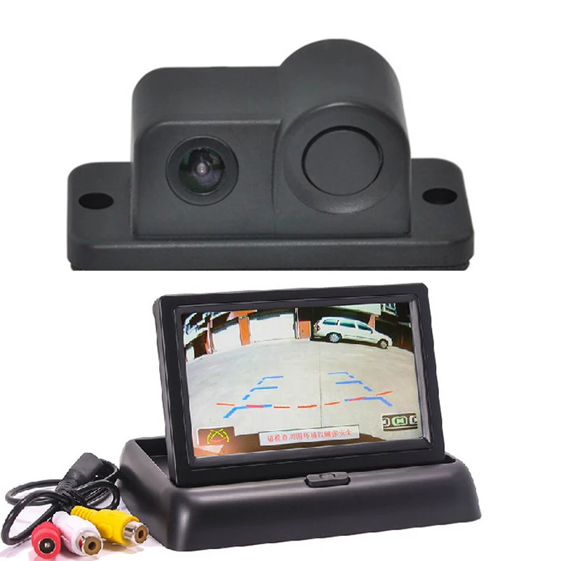 Car Reverse Parking Camera With Radar Sensor&4.3" Foldable LCD Rear View Monitorin Vehicle