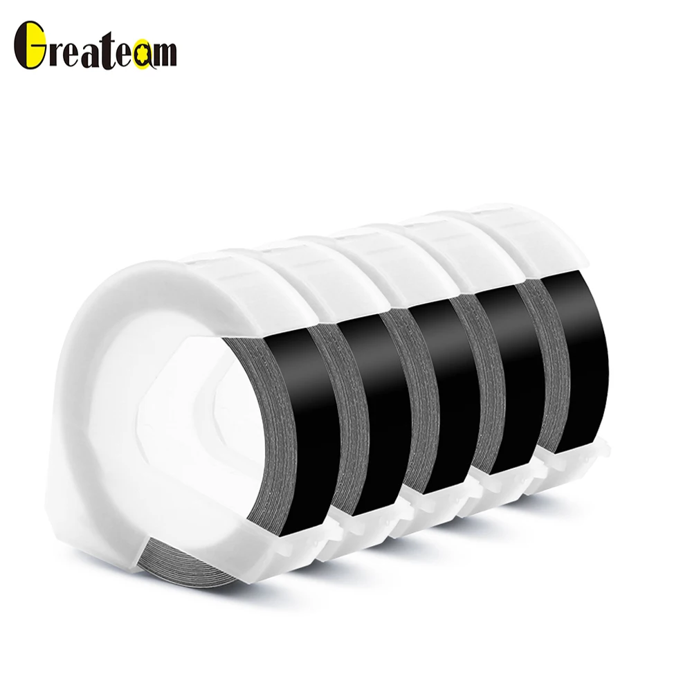 

Greateam 5 PCS 3D Embossing PVC Label Tapes 9mm*3m for Dymo M1011 1610 1880 12965 Manual Label printers Motex E101 Label Makers