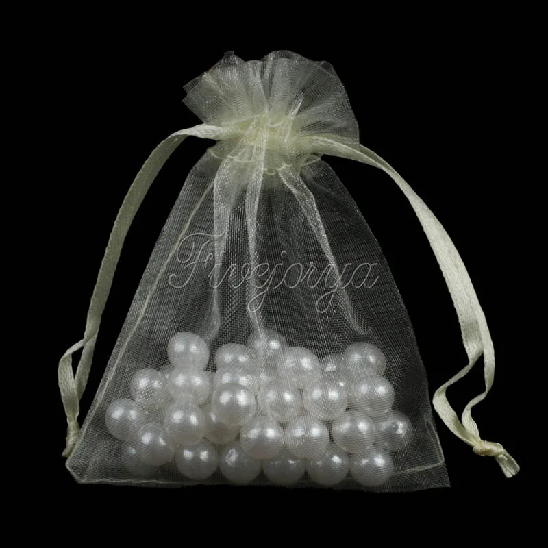100 шт 10x15 см Прозрачные сумки из органзы, нарисованные украшения, Подарочный упаковочный пакет для конфет, сумка для Свадебные сувениры рождественские украшения - Цвет: Ivory