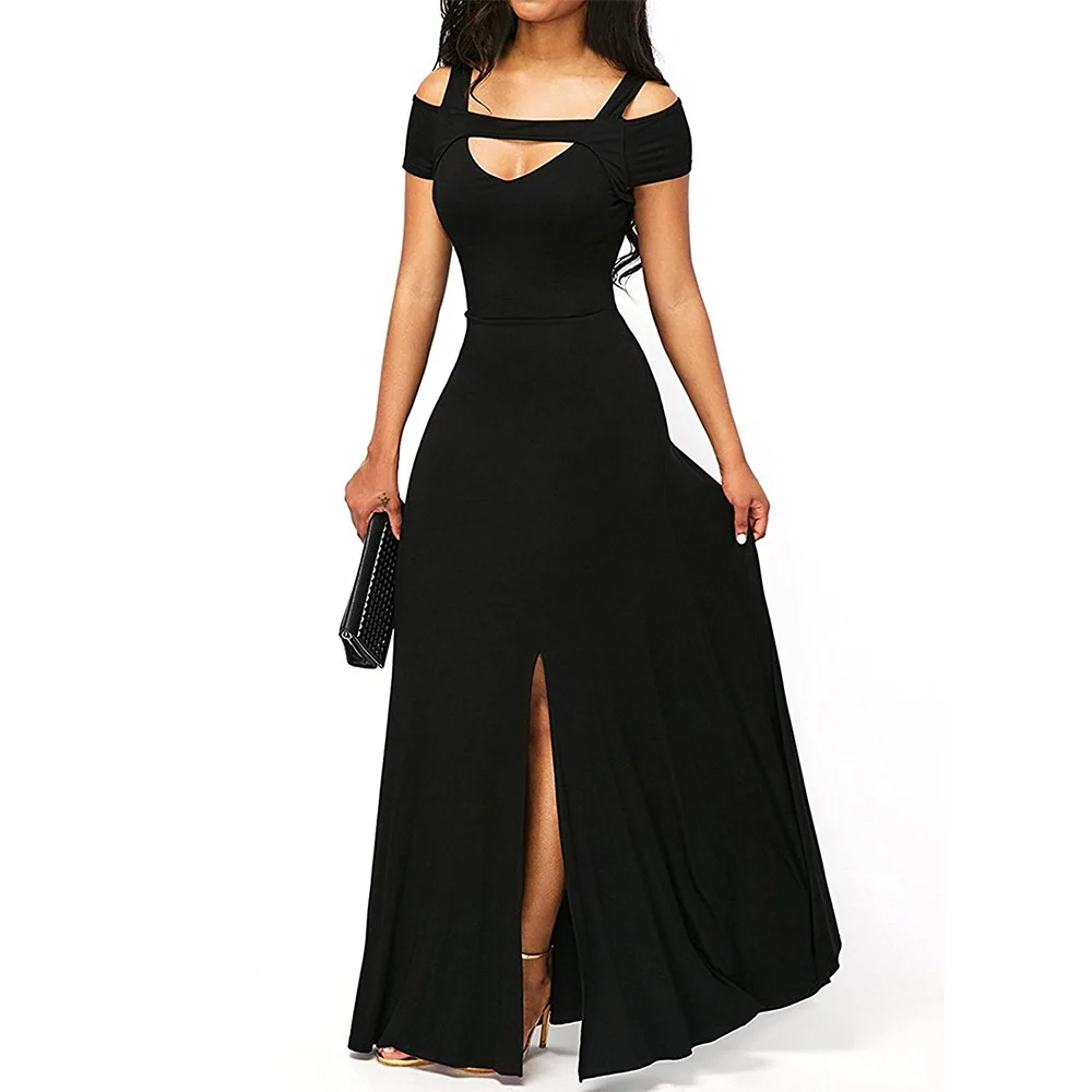 Elegant Women Long Dress Female V Neck Short Sleeve Fir And Flare