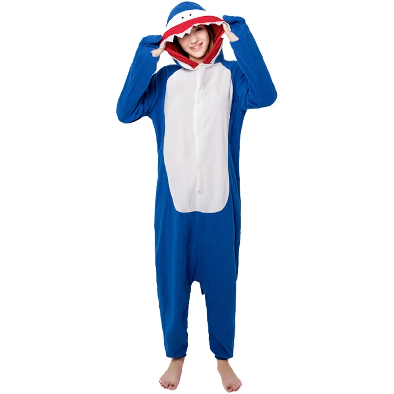 Кингуруми Акула Onesie для женщин мужчин взрослых животных кигуруми мультфильм подростков пижамы забавные праздничные вечерние костюмы на молнии Пуговицы комбинезоны