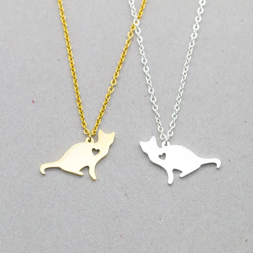 DIANSHANGKAITUOZHE 2017 Brilhava Animais De Estimação Gatos Amante Jóias Charme Colar de Pingente de Cor Prata Simples Do Coração Do Gato Do Vintage Para As Mulheres