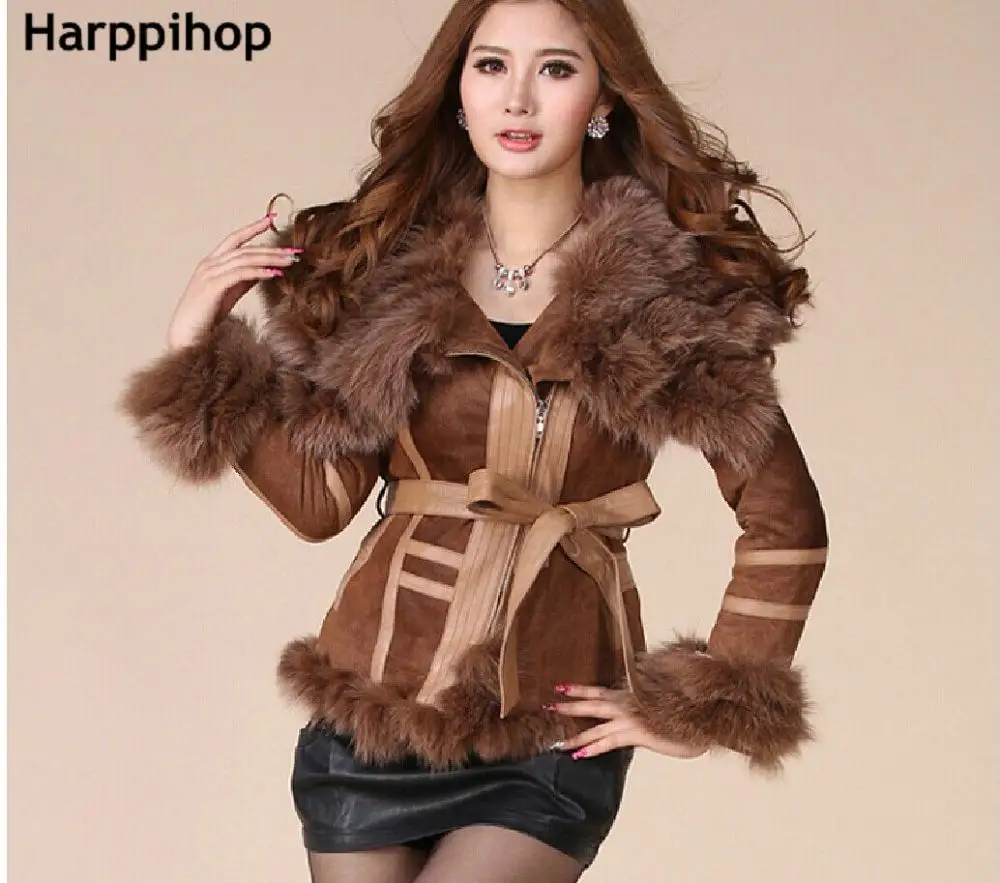 Зимнее женское пальто из свиной кожи, куртки с большим лисьим меховым воротником, верхняя одежда, пальто, теплые пальто, женская меховая куртка, новинка - Цвет: 2